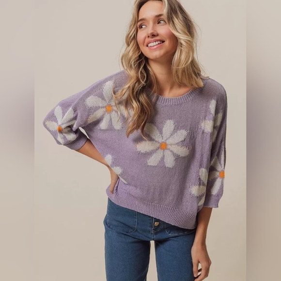 NWT Floral Elegance: The Chic Slit Sweater by BiBi - Picture 3 of 14